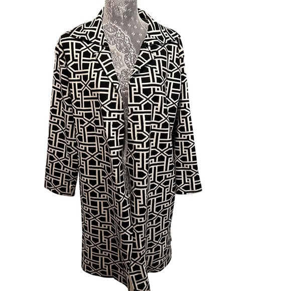 Rio & Rian New York Black White Geometric Print Duster Cardigan Womens Large L/G - Picture 1 of 8